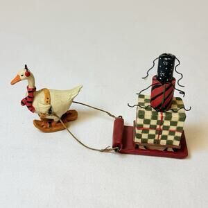 Blossom Bucket Betty Whimsical Anthropomorphic Goose Pulling Sleigh Of Gifts